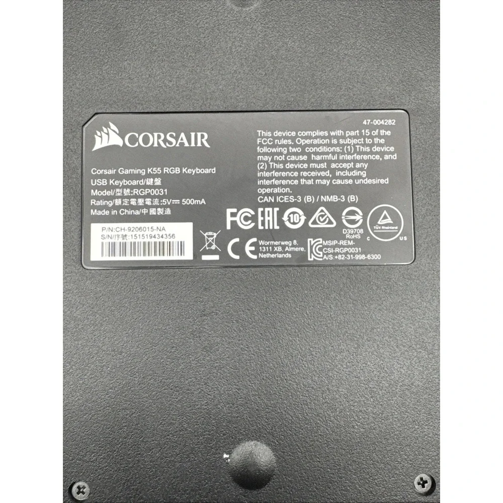 Corsair K55 RGB Gaming Keyboard Wired Illuminated Detachable Palm Rest Black